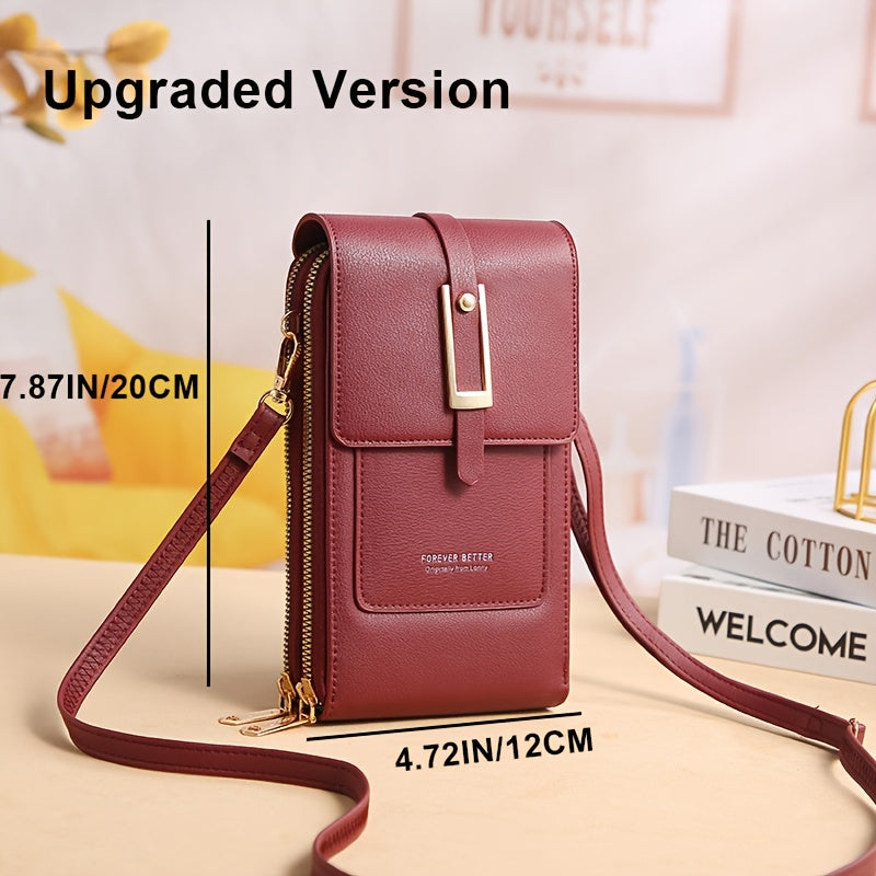 Touch Screen Mobile Phone Bag, Mini Flap Crossbody Bag, Fashion Faux Leather Purse, Vertical Wallet With Card Slots