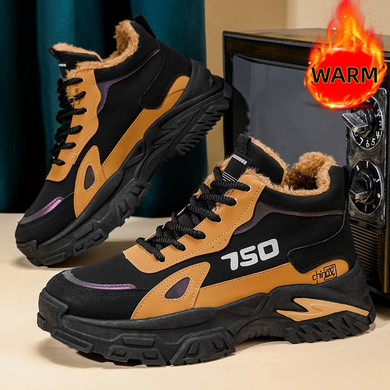 Men'S Winter High-Top Snow Boots with Fleece - Warm Thermal Insulated Cold Weather Boots, Non-Slip Rubber Sole, Lace-Up Ankle Support, Round Toe Design For Outdoor, Streetwear, Casual & Casual Attire, Winter Boots, Streetwear
