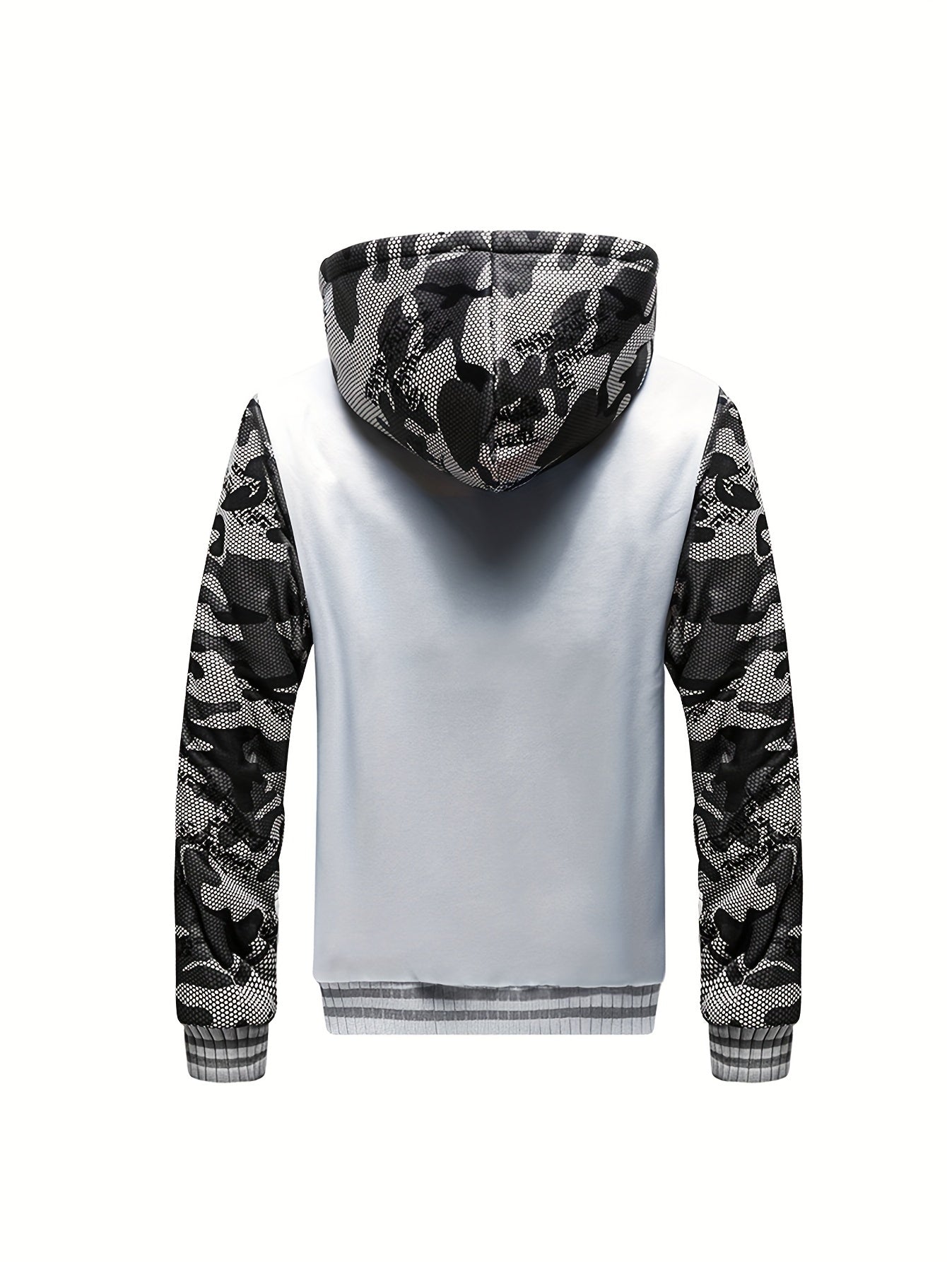 Color Block Sherpa Lined Men's Hooded Jacket, Casual Long Sleeve Hoodies With Zipper, Gym Sports Hooded Coat For Winter Fall