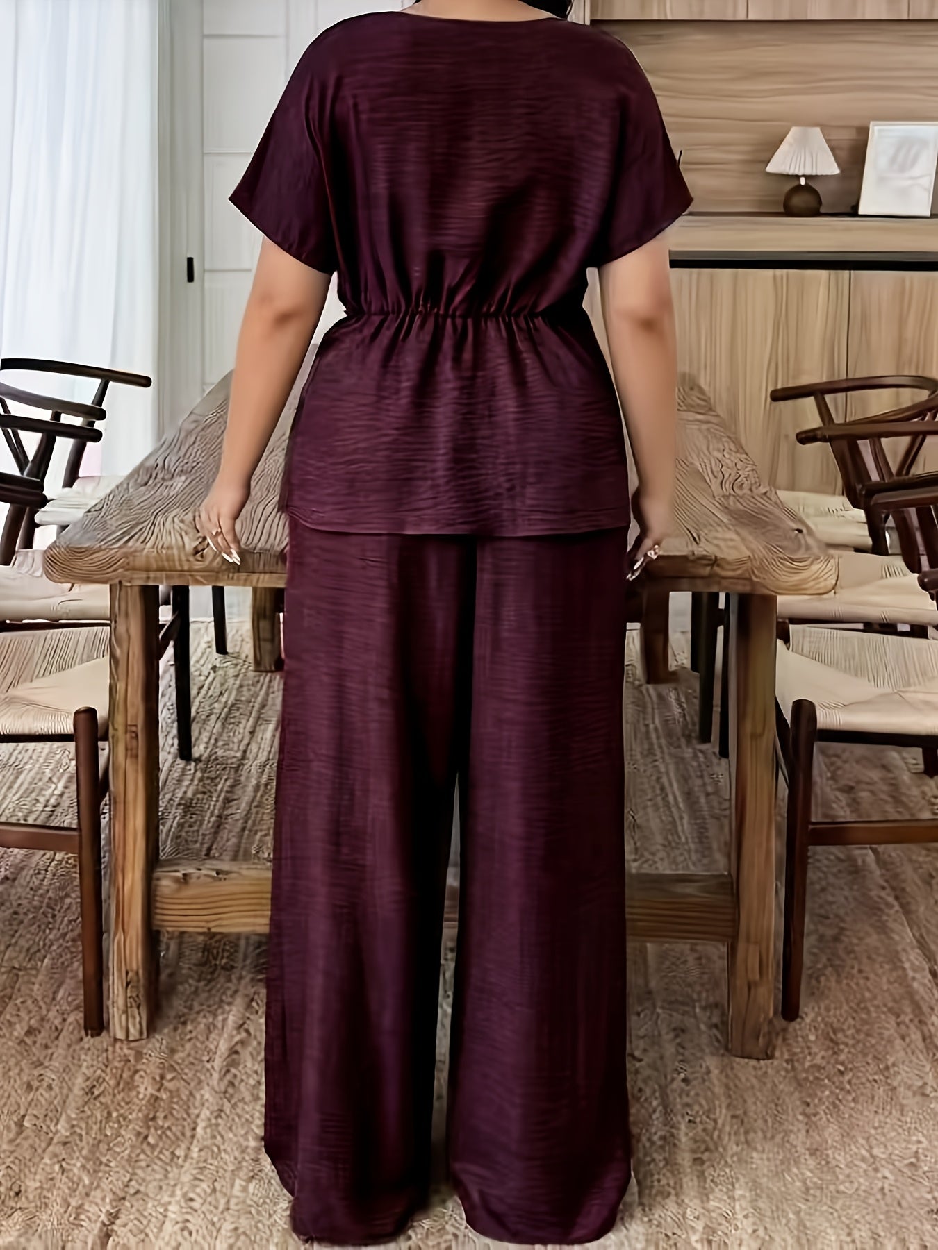 Plus Size Women's Tummy Control Top with Straight Leg Pants