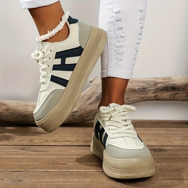 Women'S Thick Sole Casual Sneakers, Breathable Fabric Upper, All-Season Spring Sports Shoes, Stabilizing Support, Sole, Polyurethane Insole, Solid Color Design