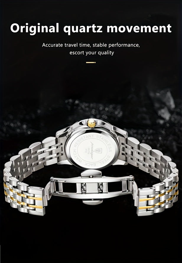 1pc BINBOND Men'S Fashion Watch, Luxury Dual Calendar Quartz Wristwatch, Business Style, Round Alloy Case, Stainless Steel Strap, Water-Resistant, Luminous Pointer Display, Battery Powered, Perfect for Valentine's, Christmas,