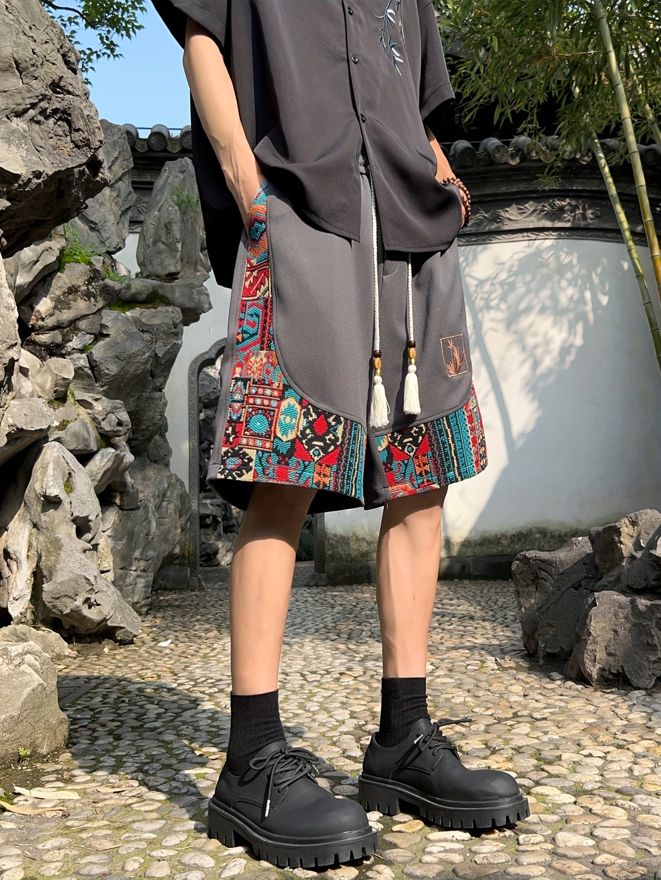 Men's Summer Retro Patchwork Bermuda Shorts Plus Size