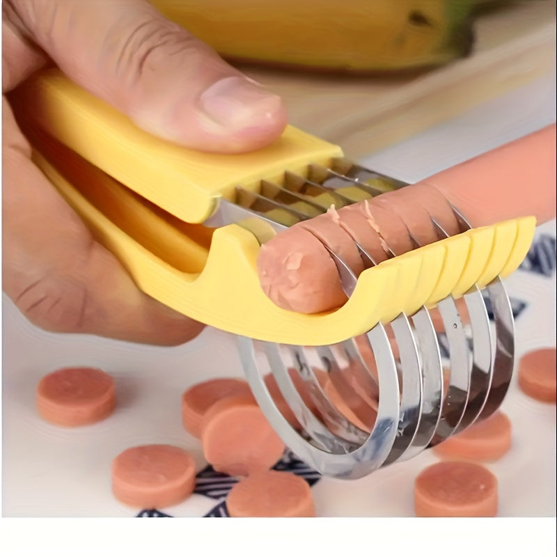Premium Banana & Cucumber Slicer Pro - Sharp Stainless Steel Blade, Manual Handheld Slicer with Ergonomic Yellow Plastic Handle - Dishwasher Safe, Rust-Resistant & BPA-Free for Healthy Snacks, Meal Prep, Home & Professional K