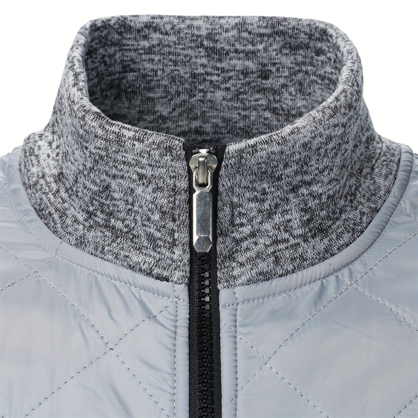 Men's Blocking Quilted Jacket For Spring And Autumn, Casual Stylish Outdoor Stand Collar Coat As Gift