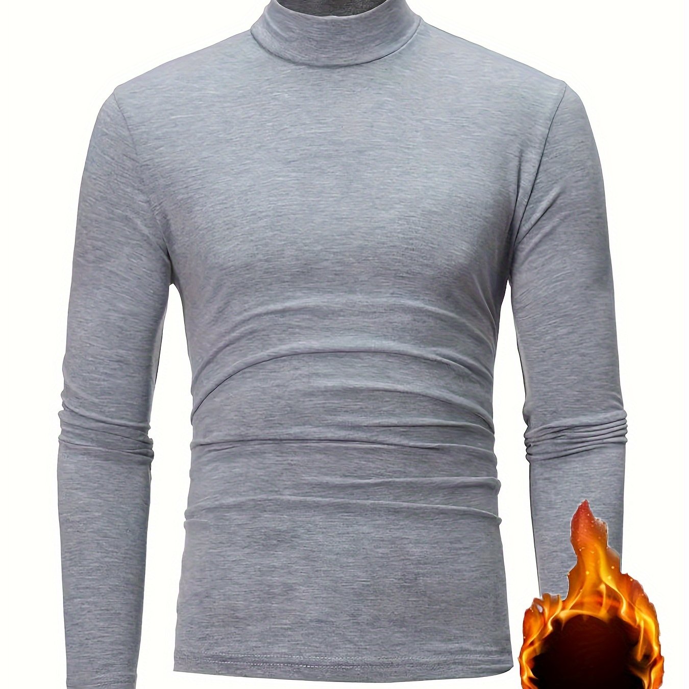 Men's Solid Long Sleeve Turtleneck Stretch T-shirt, Casual Comfy Warm Top For Fall Winter, Men's Clothing