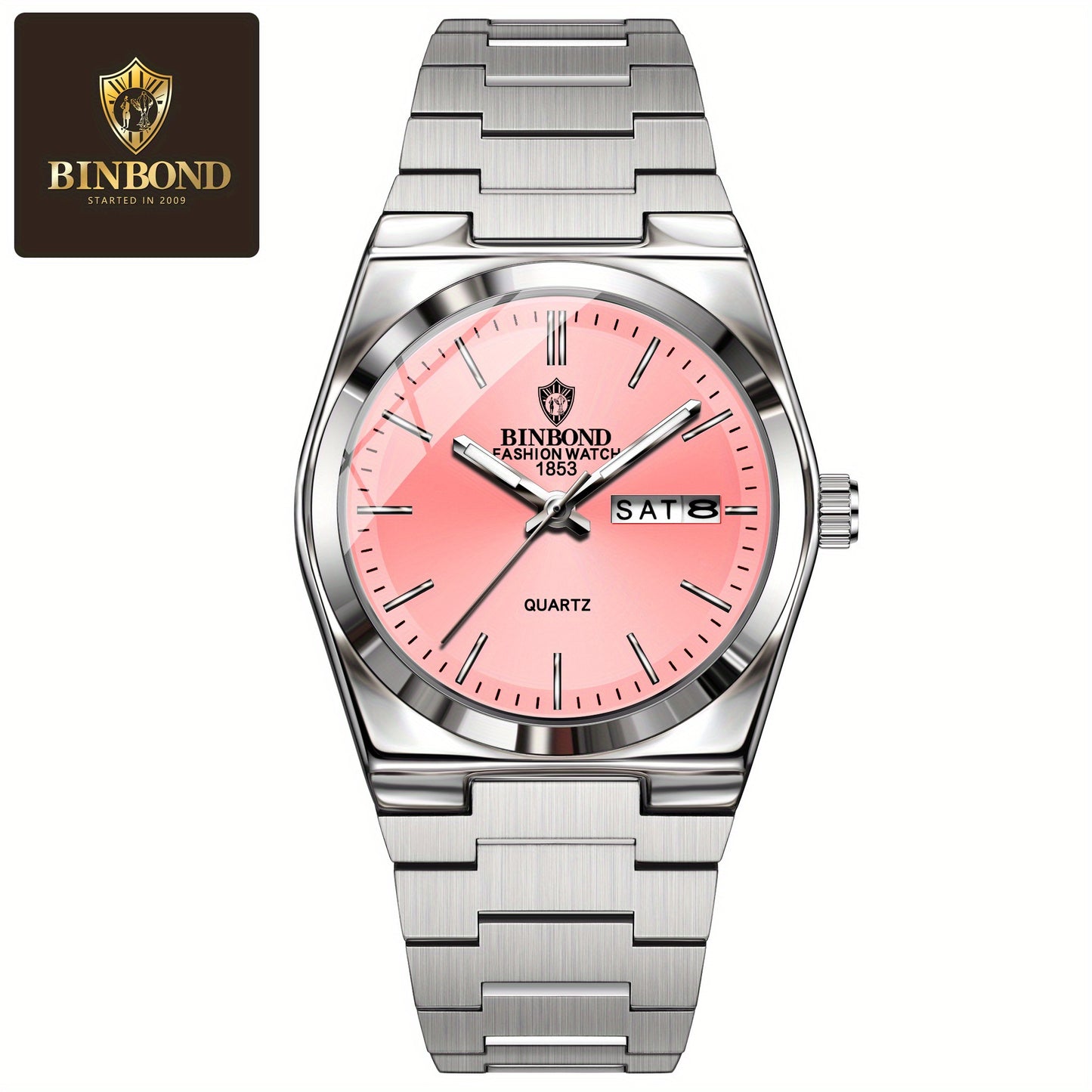 BINBOND Women'S Fashion Watch, Double Calendar, Quartz Movement, Stainless Steel Band, Round Case, Ideal for Daily Wear & Gifting, Stylish Accessory|Minimalist Design|Durable Watch
