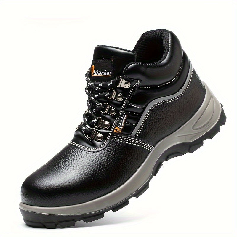 Reinforced Anti-Puncture & Anti-Smashing Safety Work Boots for Men - Heavy-Duty Steel Toe Cap, Anti-Piercing Cushioned Insole, PU Upper & Lining, All-Terrain Traction - Winter/Spring/Fall Construction/Industrial/Construction/