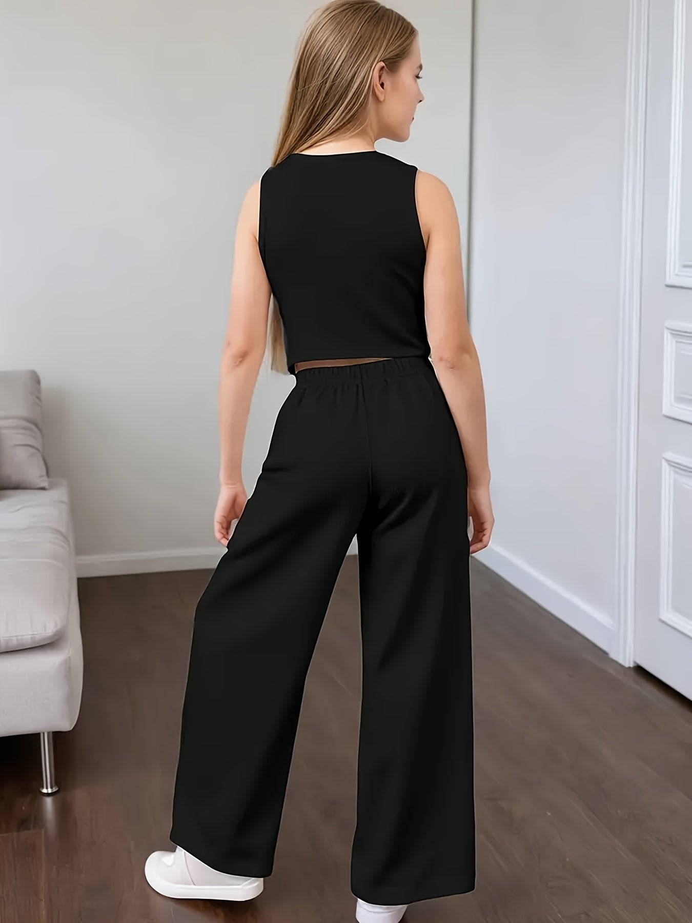 Girls' Summer Sleeveless Vest & Wide-Leg Pants Set