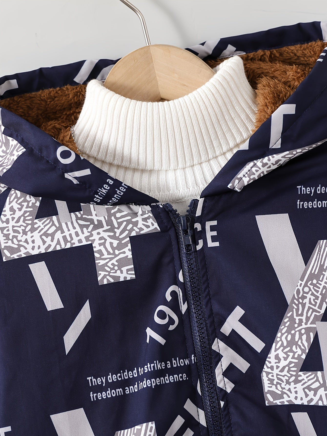 Boys' Cozy Jacket with Letter Print - Casual & Warm Windproof Outerwear for Fall/Winter