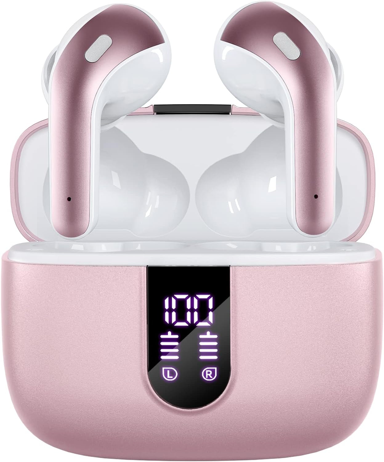 TAGRY Bluetooth Headphones True Wireless Earbuds 60H Playback LED Power Display Earphones with Wireless Charging Case IPX5 Waterproof In-Ear Ear Buds with Mic for TV Smart Phone Laptop Computer Sports