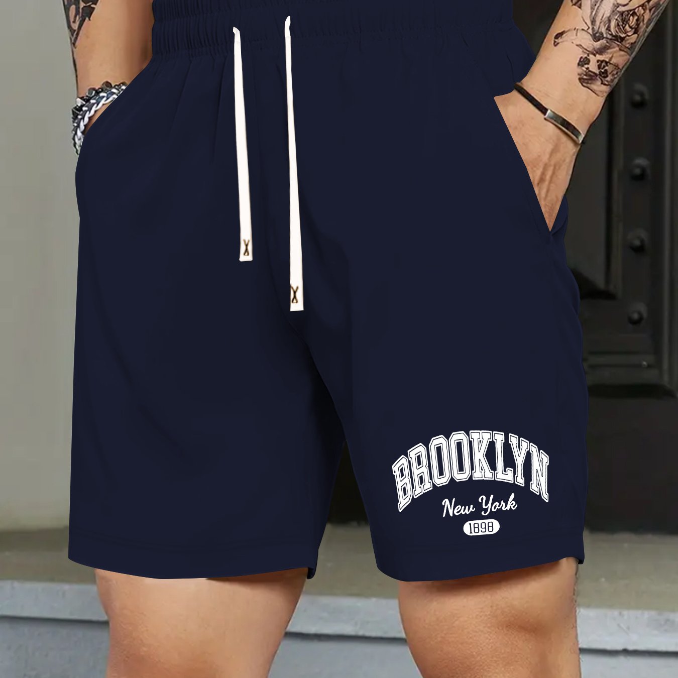 Brooklyn Print, Men's Breathable Drawstring Pants, Loose Casual Waist Simple Style Comfy Shorts For Spring Summer Outdoor Fitness Basketball Playing Cycling Climbing Mountain Holiday Daily Commute Dates Sports Workout Trouser