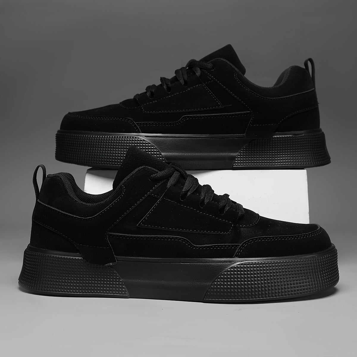 1pair Men'S Classic Solid Grey Skateboard Sneakers, Casual Street Style Lace-Up Running Shoes, Lightweight Stability Low Top with Faux Upper, Fabric Inner & EVA Sole for All-Season Outdoor Activities
