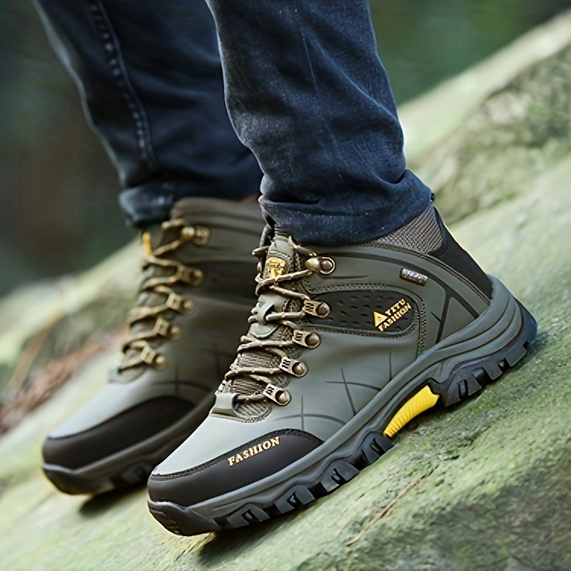 Men's High Top Hiking Shoes, Comfy Non Slip Durable Lace Up Sneakers For Men's Outdoor Activities, Winter & Autumn