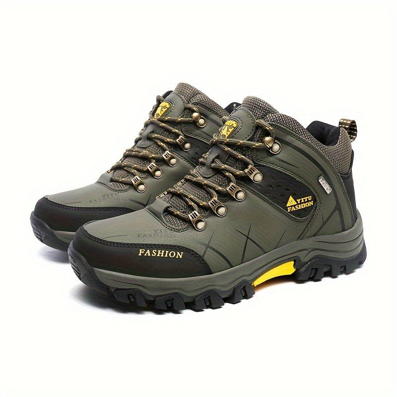 Men's High Top Hiking Shoes, Comfy Non Slip Durable Lace Up Sneakers For Men's Outdoor Activities, Winter & Autumn