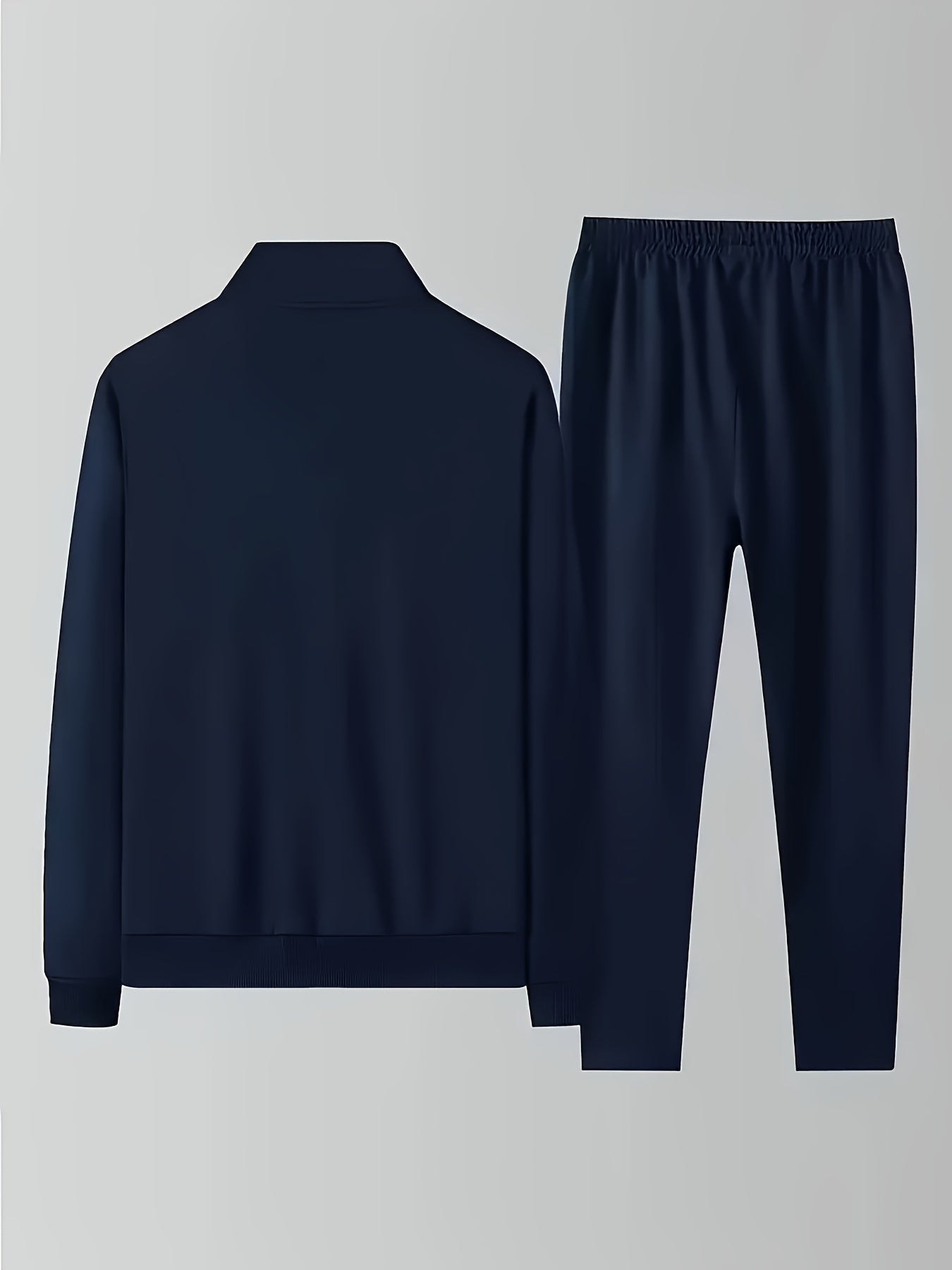 1set Men'S Casual Sports Set, Summer Knit Polyester Athletic Outfit with Solid Color, Crew Neck, Regular Fit, Micro-Elastic Fabric, Lightweight 220g/m², for Jacket and Pants Combo