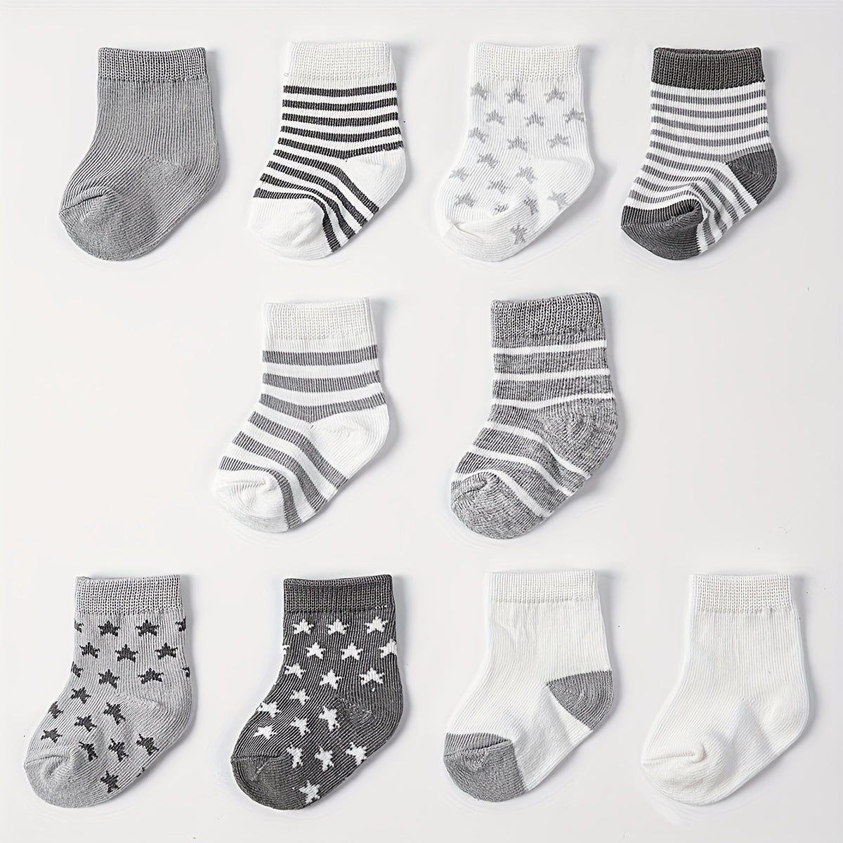 10 Pairs Of Baby Boy's Striped Knitted Socks, Breathable Sweat-absorbing Comfy Soft Casual Simple Style Socks All Seasons Wearing For Kid's Outdoor Wearing