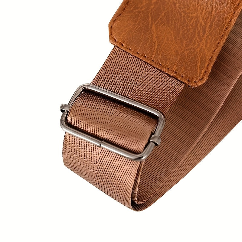 Men'S Vintage Faux Leather Chest Bag - Crossbody Sling Style, Multi-Layer Zippered Front, Brown with Red White Stripes, Perfect for Casual Outings, Crossbody Bag, Secure Zipper Closure