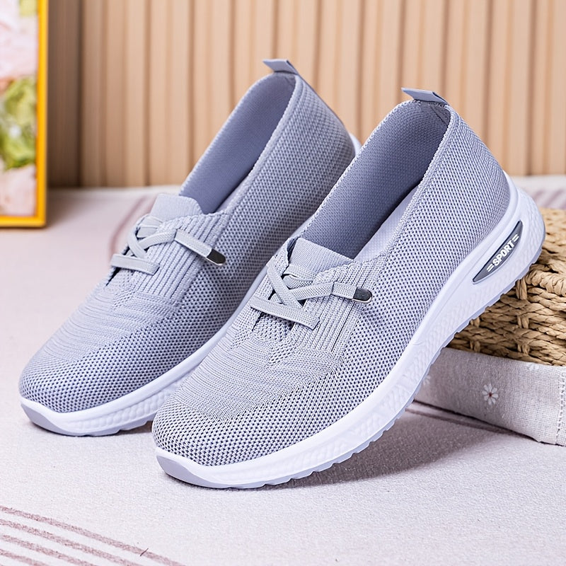 Women's Trendy Casual Sneakers - Breathable Blue Slip-On Sneakers with Soft PVC Sole, Lightweight & Comfortable for Casual Attire, Cute Shoes
