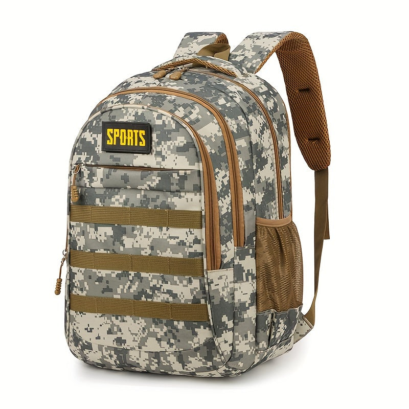 SPORTS Men's Casual Backpack - High-Capacity Camo & Solid Color Options, Durable Nylon, Ideal for Hiking, Travel & Students with Laptop Compartment