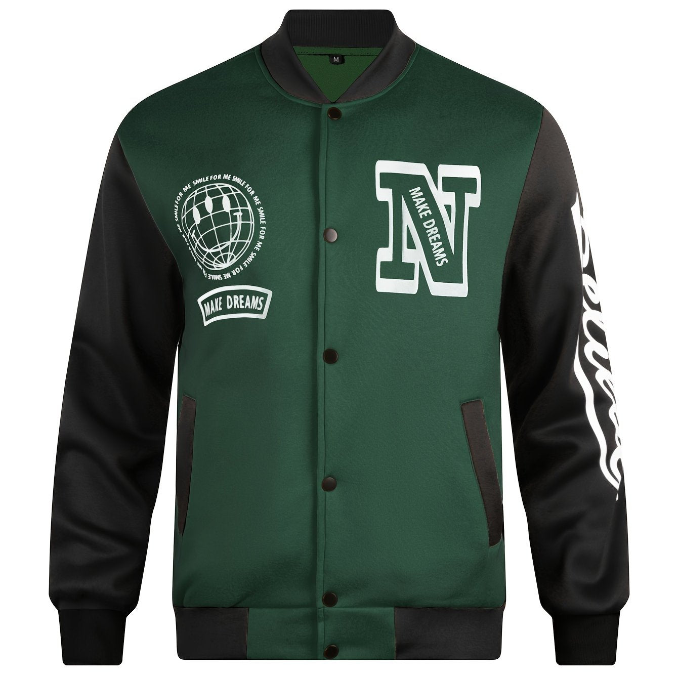 Men's Letter Print Contrast Color Baseball Jacket