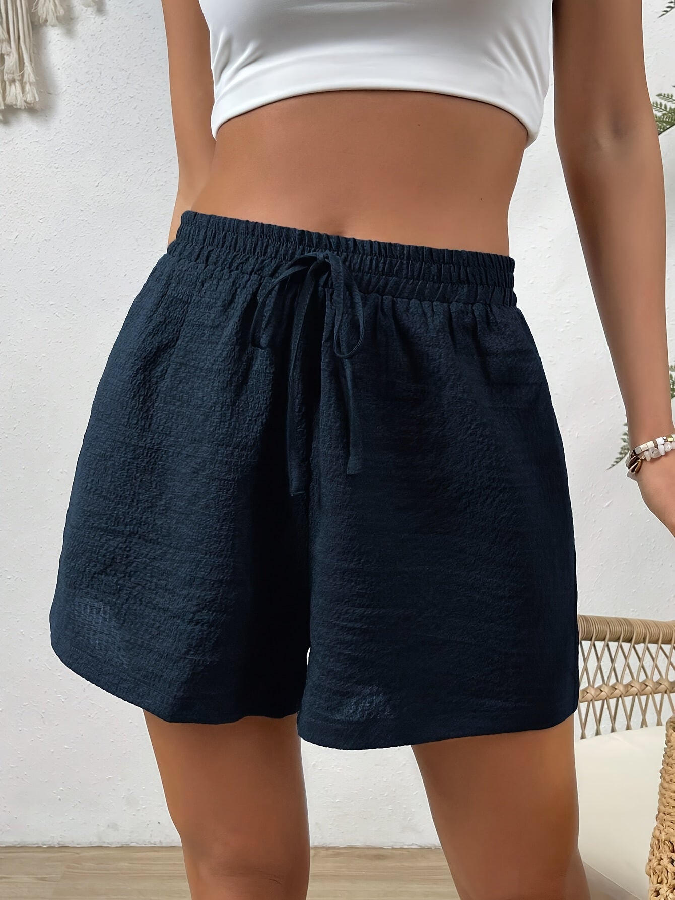 Women's Casual Polyester Shorts With Drawstring Waist, Breathable And Comfortable For Spring, Summer, And Fall