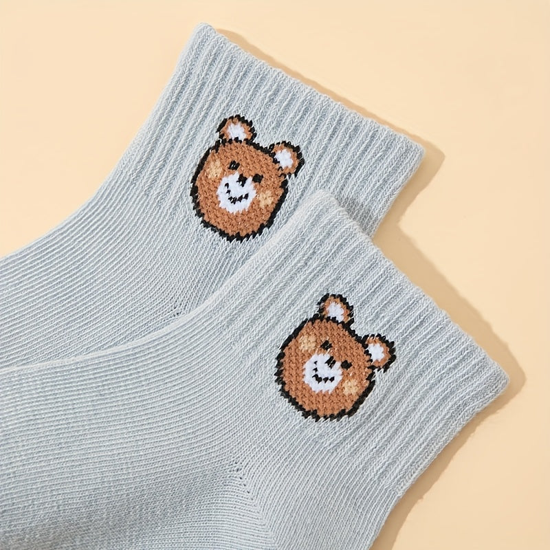 10 Pairs of Cute Little Bear Casual Short Elastic Mid-Calf Socks, Suitable for Newborns And Toddlers, Both Boys And Girls, Perfect for All Seasons.