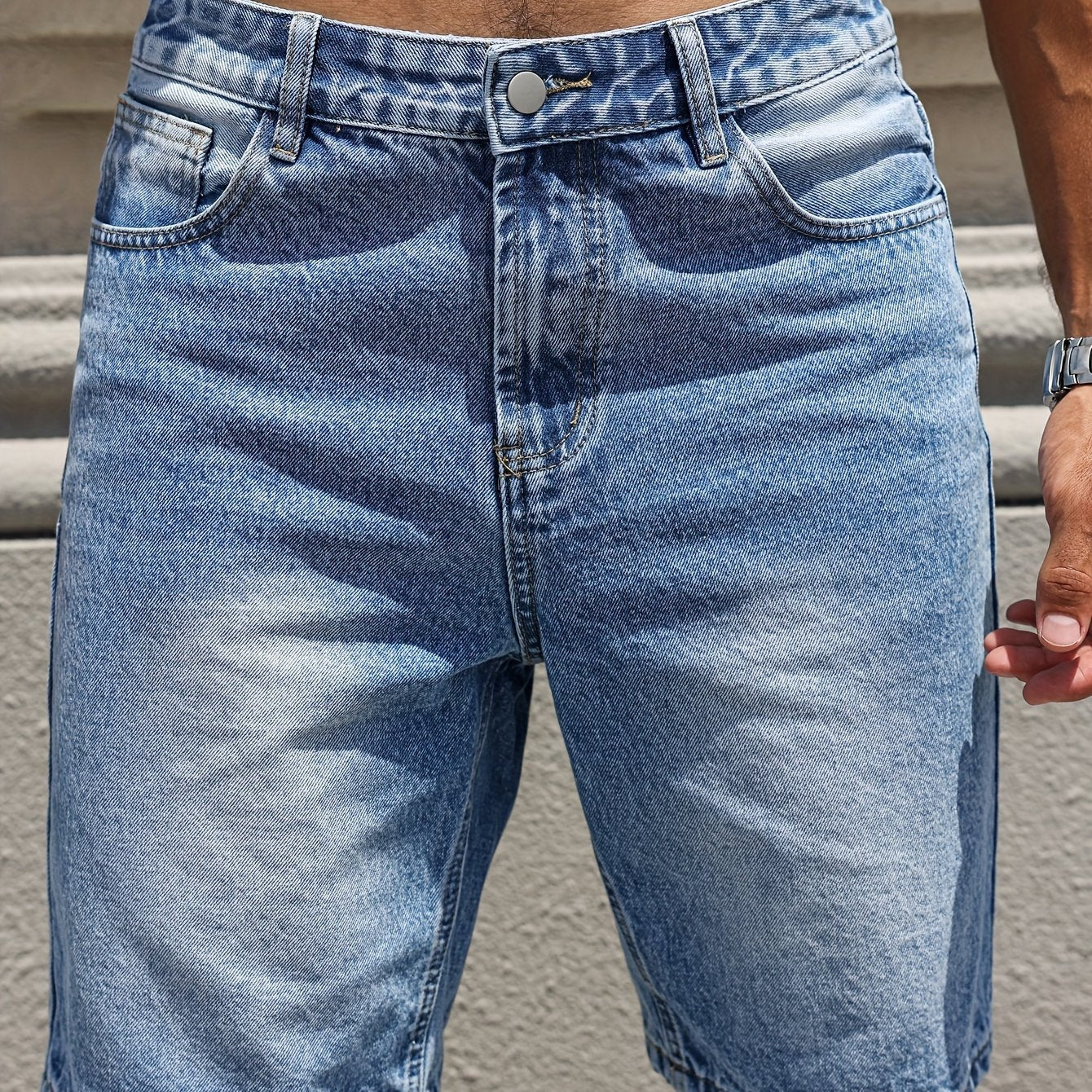Men's Casual Denim Shorts - Knee-Length, Non-Stretch, Machine Washable - Perfect for Everyday & Leisure