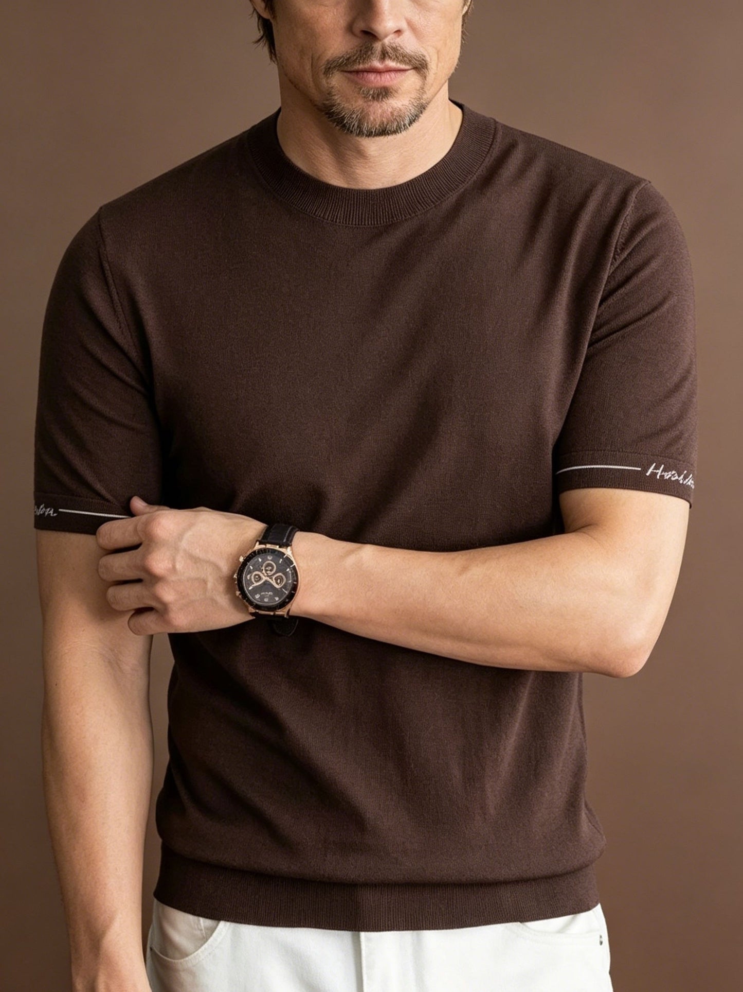 Men's Casual Crew Neck Knit Short Sleeve Summer Shirt
