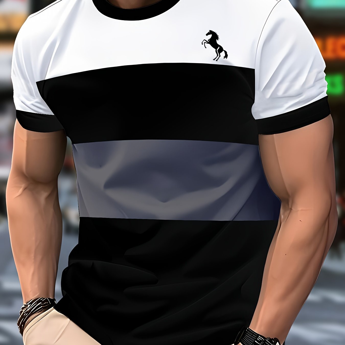 Men'S Stylish Casual T-Shirt - 100% Polyester, Crew Neck Short Sleeve, Machine Washable, Comfortable All-Season Wear Smooth Texture Fabric