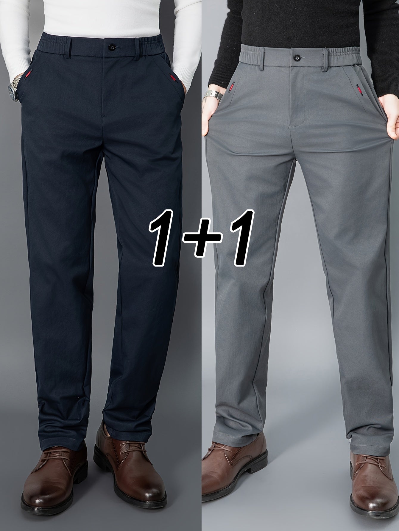 2pcs Men's Light Business Casual Pants - Straight Leg Dress Trousers, Lightweight & Comfortable for Office and Casual Attire, All Seasons, Navy Blue & Black, Polyester Fabric, Machine Washable, Versatile Dress Trousers | Styl