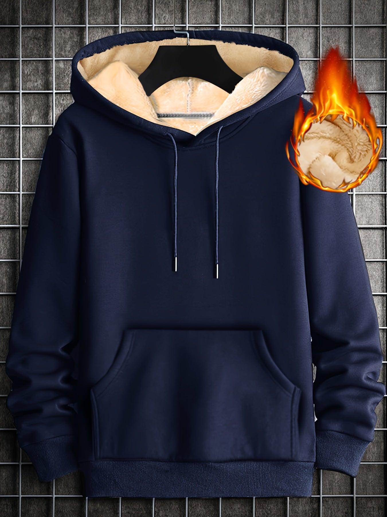 Men's Fleece-lined Cozy Hooded Sweatshirt With Drawstring And Kangaroo Pocket, Men's Hoodie For Winter Outdoor