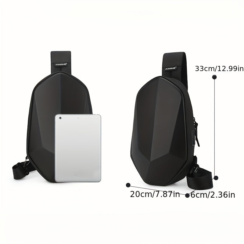 JUMAHE Men's USB Charging Crossbody Bag with Dual Power Ports, Hexagonal Geometric Design Street Style Shoulder Bag - Premium Durable Fabric, Adjustable Strap Zipper Closure for Daily Commute (Black/Grey), Bags for Travel,