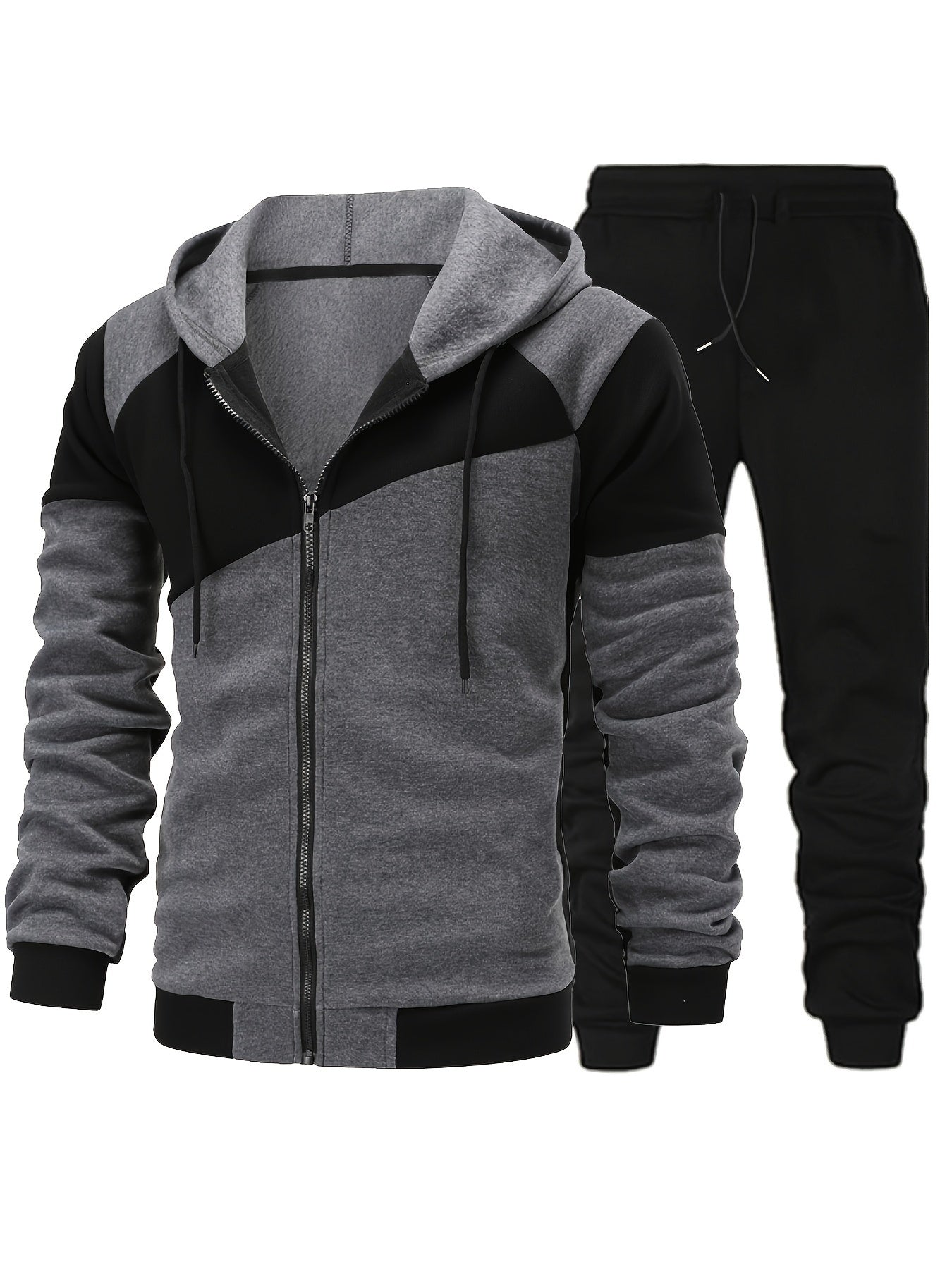 New Autumn and Winter Men's Zipper Design Hoodie Suit Fleece Hoodie Men's Casual Sports Suit