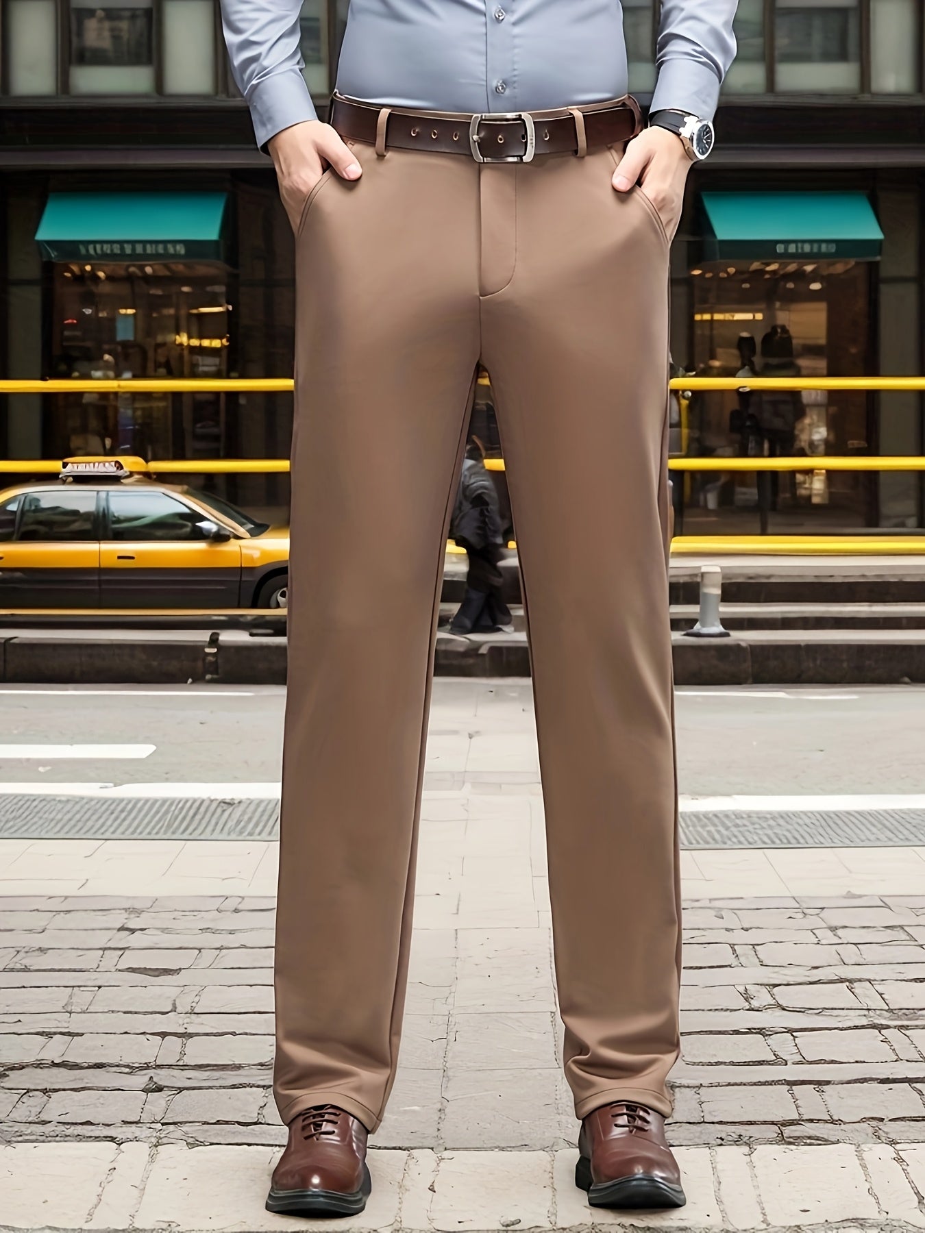 Men's Classic Solid Color Dress Pants - Comfort Fit, All-Season Polyester Blend, Machine Washable - Perfect for Business & Casual Wear