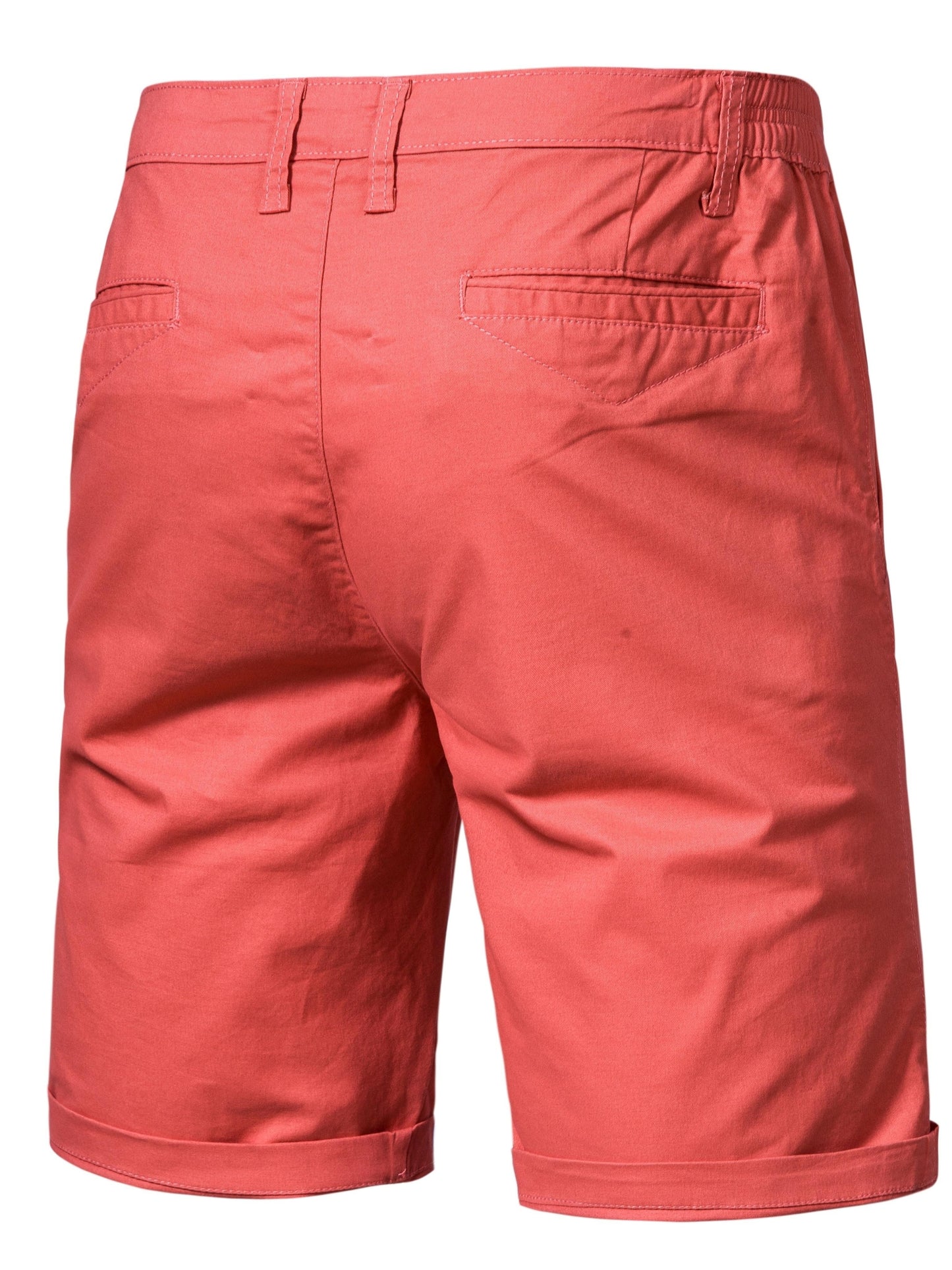 Men's Classic Fit Cotton Twill Flat Front Solid Chino Short With Slant Pockets And Elastic Waist