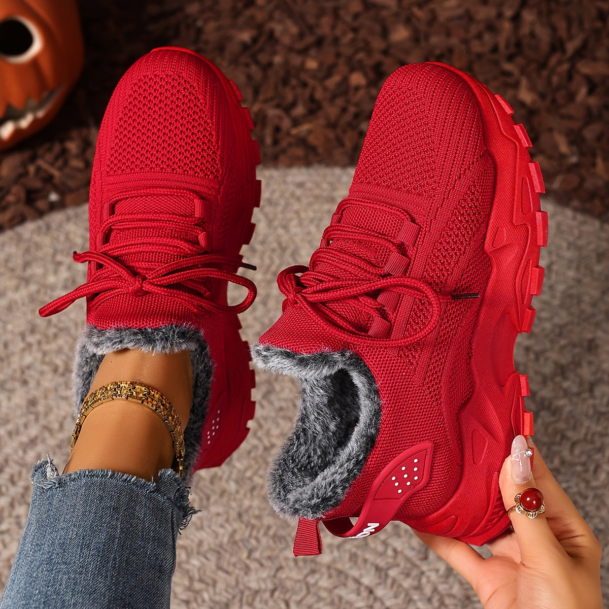 ZOSIVC Women's Winter Warm Slip-Resistant Plush Lining Sneakers/Running Boots - Slip-On Low-Top Shoes with Cushioned PVC Sole, All-Season Comfort for Travel & Casual Wear (Black/Red/Grey/Beige) - Hand Washable Fabric Upper, O