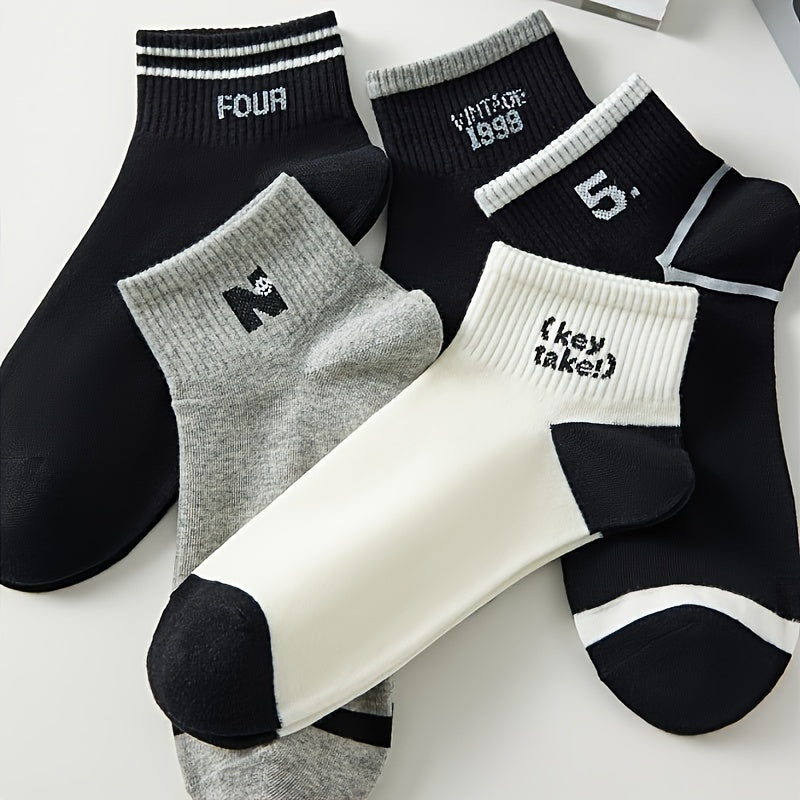 5 Pairs Of Women'S Fashion Pattern Anti Odor & Sweat Absorption Low Cut Socks, Comfy & Breathable Socks, For Daily & Outdoor Wearing, Spring And Summer