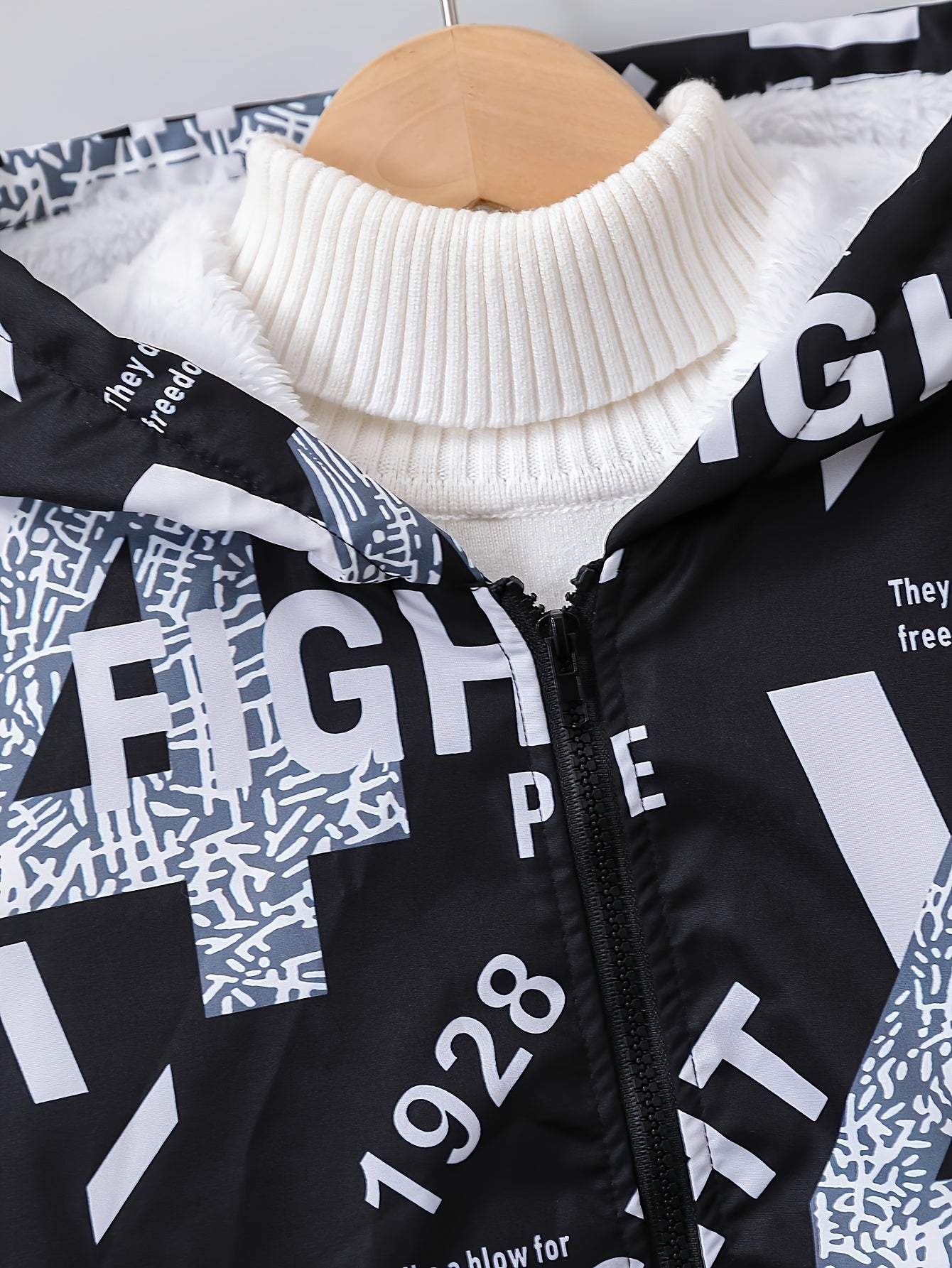 Boys' Cozy Jacket with Letter Print - Casual & Warm Windproof Outerwear for Fall/Winter