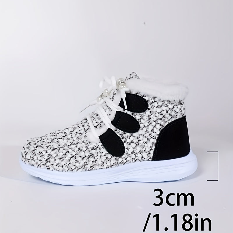 XS կանացի նորաձև, հարմարավետ, տաք, բաց գույնի, փափուկ, ժանյակավոր կարճ կոշիկներ + արհեստական մորթուց հյուսվածք, նորաձև, առօրյա, ձմեռային կոշիկներ, կանանց համար երկար ձմեռային կոշիկներ, լայն չափսի արհեստական մորթուց կոշիկներ, կանացի ձյան կոշիկներ