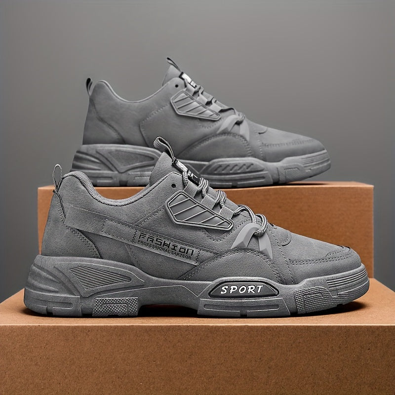 Men's Olive Green Chunky Sneakers - Stylish Outdoor Motorcycle Boots with Thick Sole, Lace-Up Design, and "SPORT" Print for Hiking, Casual Wear, and Everyday Use, Outdoor Hiking Boots | Modern Casual Sneakers | Pu Upper Sneak