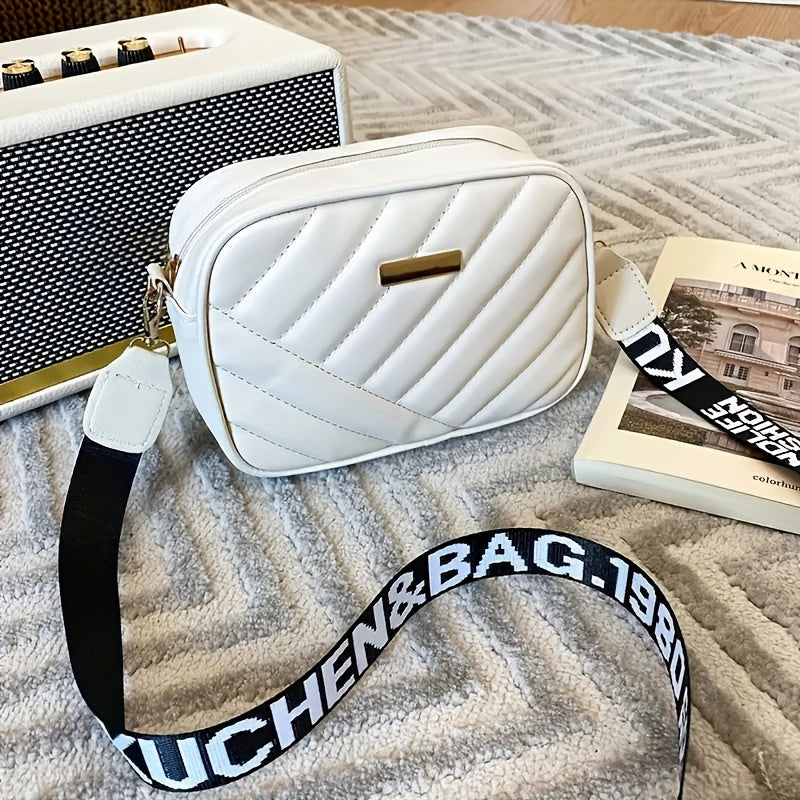 Stylish Striped Quilted Square Crossbody Bag, Faux Leather Shoulder Bag, Perfect Sling Bag For Daily Use