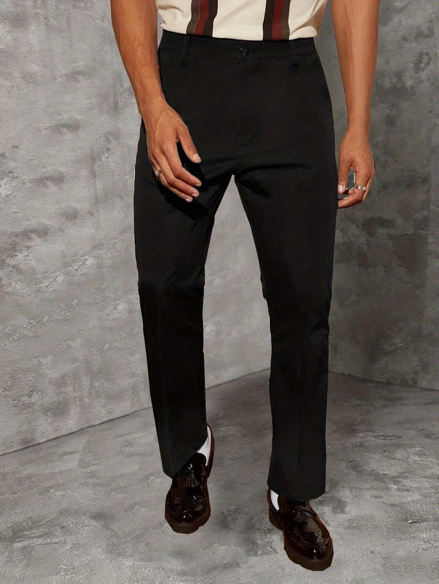 Plus Size Men's Suit Trousers, Classic Solid Pants For Casual Business