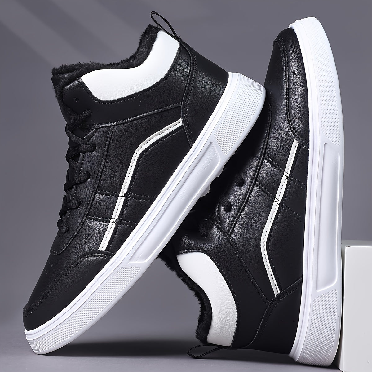 Men'S High-Top Winter Running Shoes - Lightweight Warm Fleece-Lined Sneakers with Synthetic Synthetic Upper, EVA Sole & Breathable Fabric Lining for Cold Weather, Retro Casual Sneakers for Jogging, Gym, Casual Attire - Black/