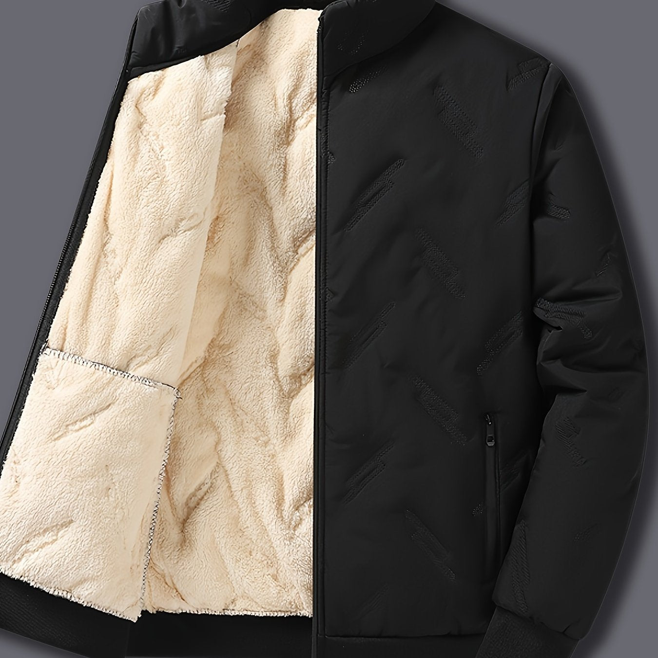 Men's Casual Warm Fleece Lined Jacket, Chic Zip Up Coat for Fall Winter