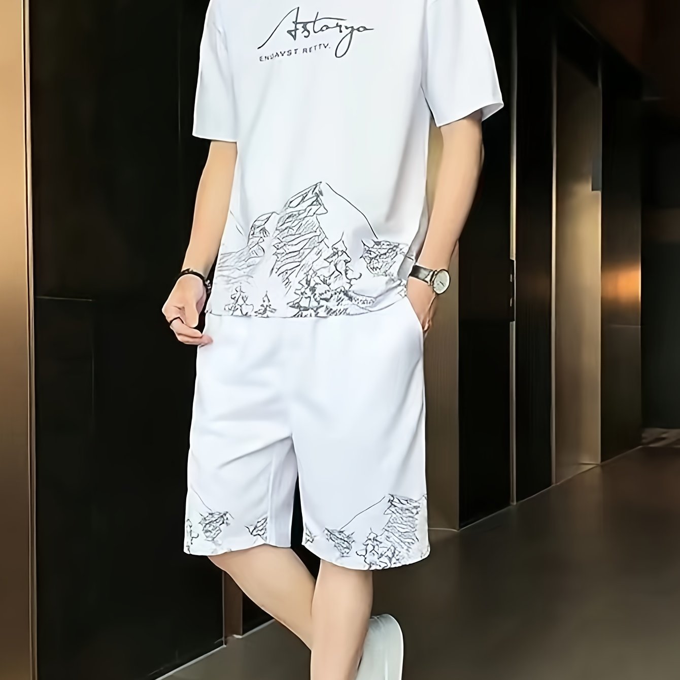 Men's Casual 2pcs Set: Crew Neck Short Sleeve T-Shirt & Drawstring Shorts - Breathable Polyester, Summer Fashion
