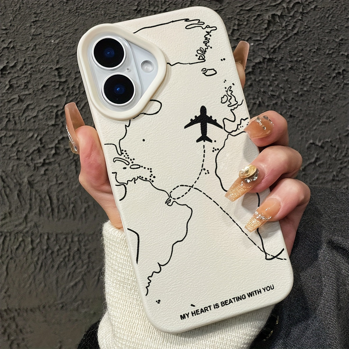 Voyage Aircraft Suitable for iPhone 16/16 Pro/16 PLUS/16 Pro Max Phone Case 15/14/13/12/11, Creative Fashion Shockproof Drop-proof Wear-resistant Anti-fingerprint Artificial Faux Leather Textured Rubber TPU Soft Case Protecti