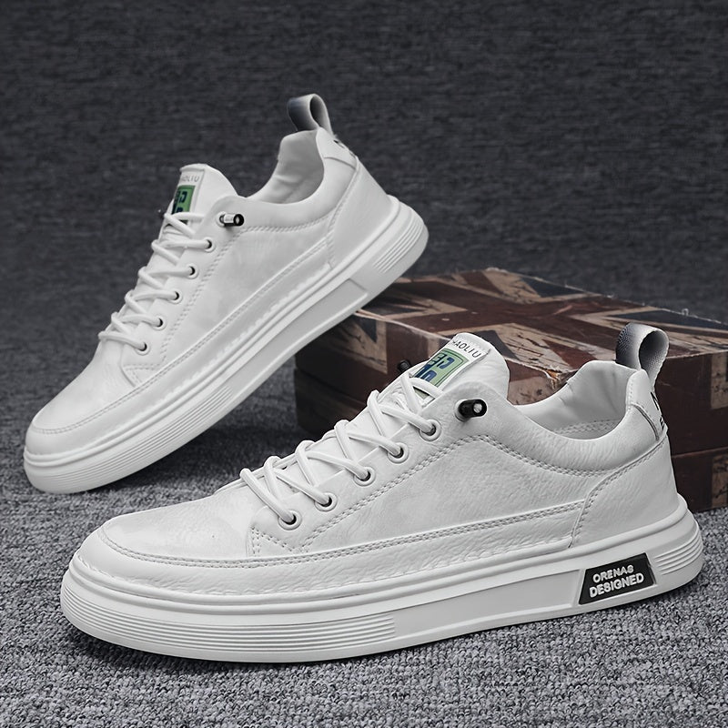 Men's Casual Low-Top Sneakers in Light Beige - Versatile All-Season White Shoes with Elastic Laces, Durable PU Upper & PVC Sole, Comfortable Fabric Insole for Casual Attire