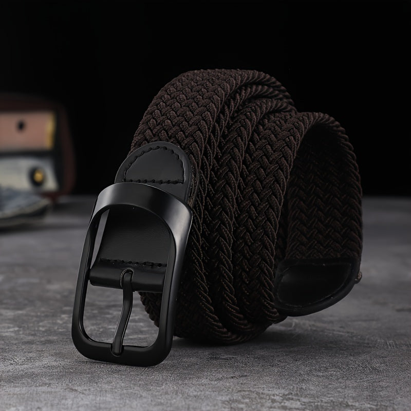 Men And Women's Elastic Woven Belt With Button Buckle, For Casual Jeans Christmas Gift
