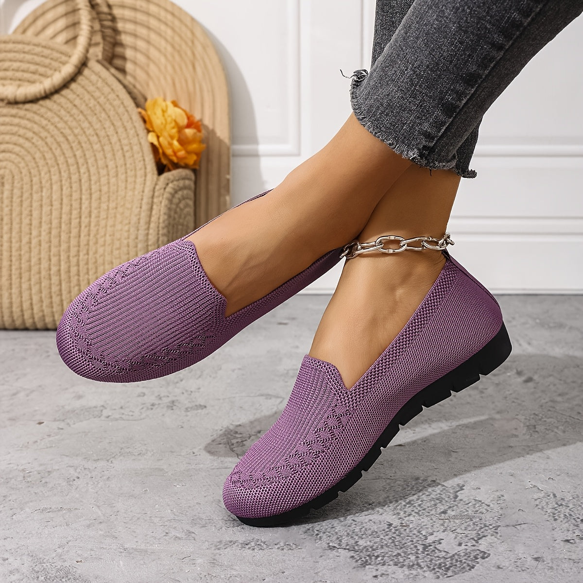 Lightweight Mesh Loafers for Women - Breathable And Easy to Wear, These Comfortable Flat Shoes in Purple Feature a Fabric Upper And Rubber Sole, Ideal for Any Season.